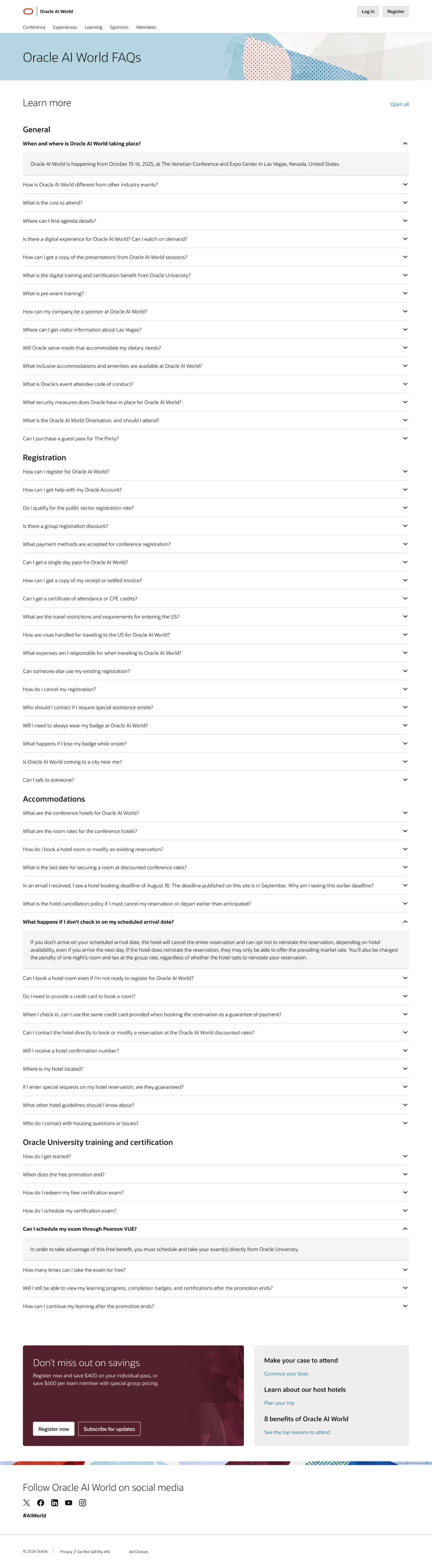 The AI World 2025 FAQ page