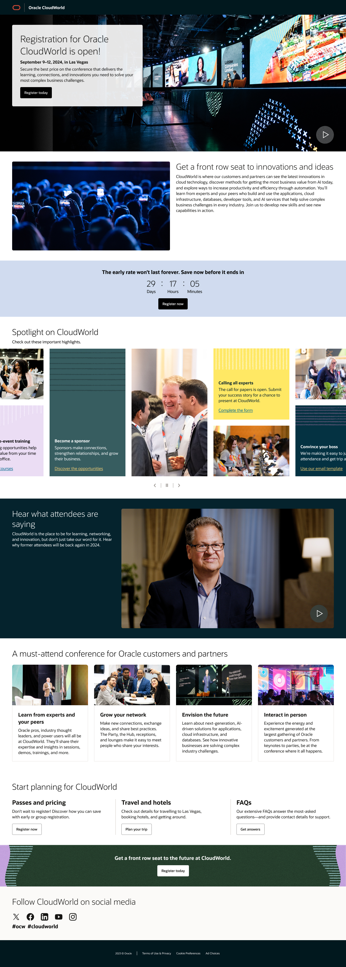 The CloudWorld 2024 homepage in full