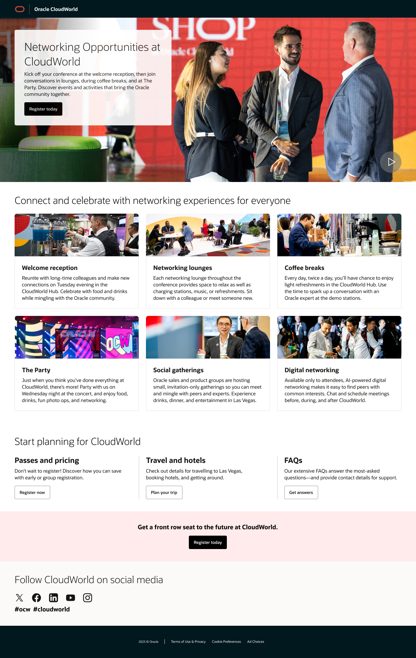 The CloudWorld networking and experiences page